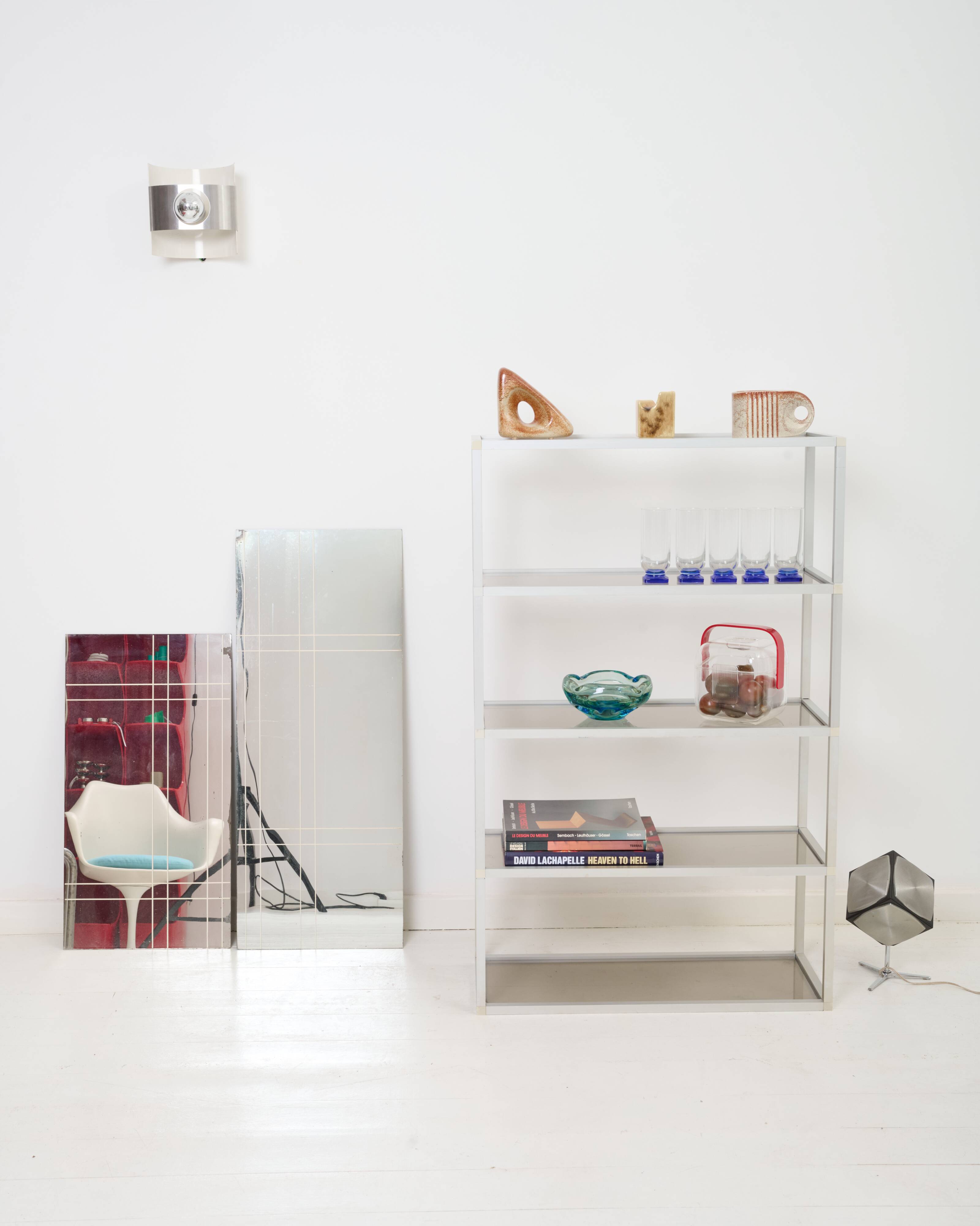 Smoked glass and metal shelf, 1970s