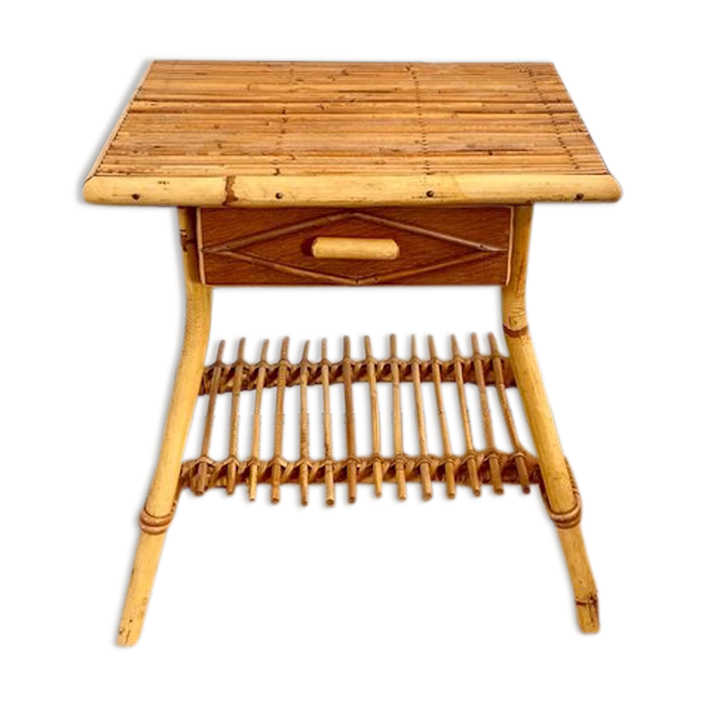 Vieux Mobilier De Poupée En Rotin - Canapé, 2 Fauteuils & Guéridon - Fait Main