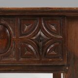 Table console espagnole ancienne en bois de chêne, avec 2 grands tiroirs du 18ème siècle.