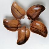 5 pear-shaped teak wood cups