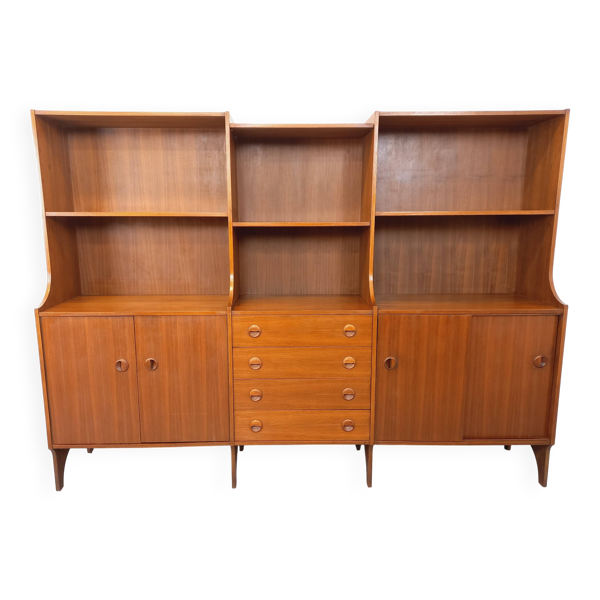 Meuble de rangement bibliothèque scandinave vintage 3 parties en teck