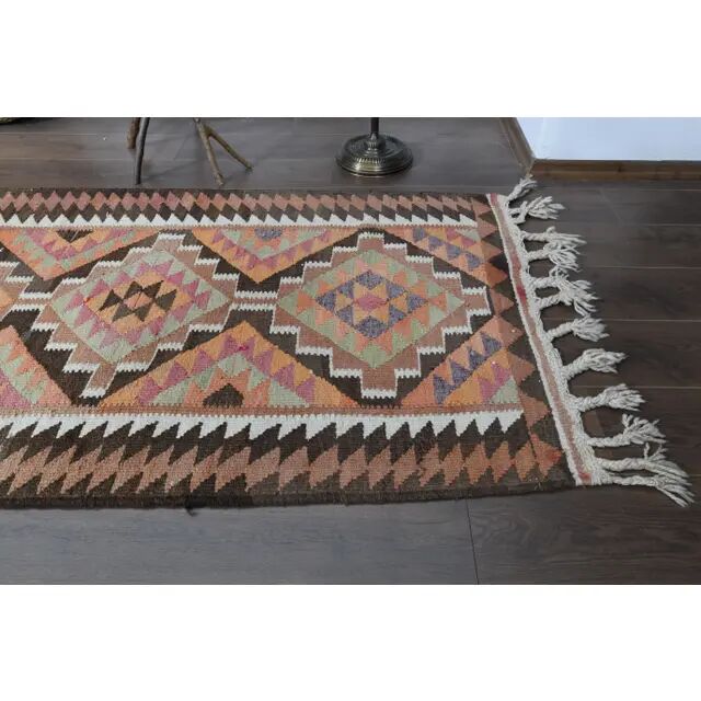 Handwoven Orange Wool Turkish Oushak Runner Rug 99x343