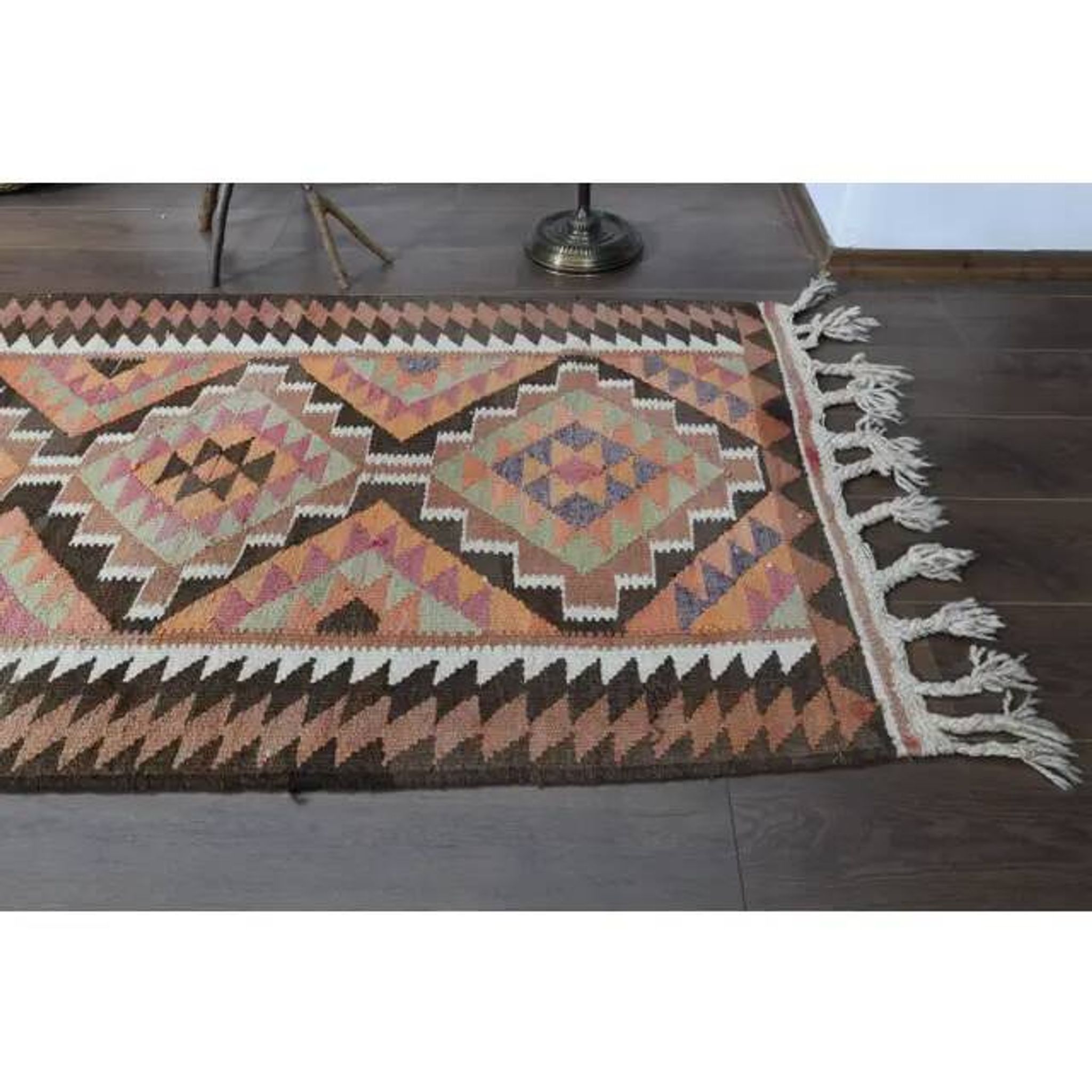Handwoven Orange Wool Turkish Oushak Runner Rug 99x343