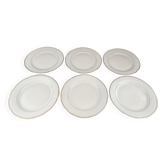 Set of 6 flat plates in fine white Bohemian porcelain with a gold rim.
