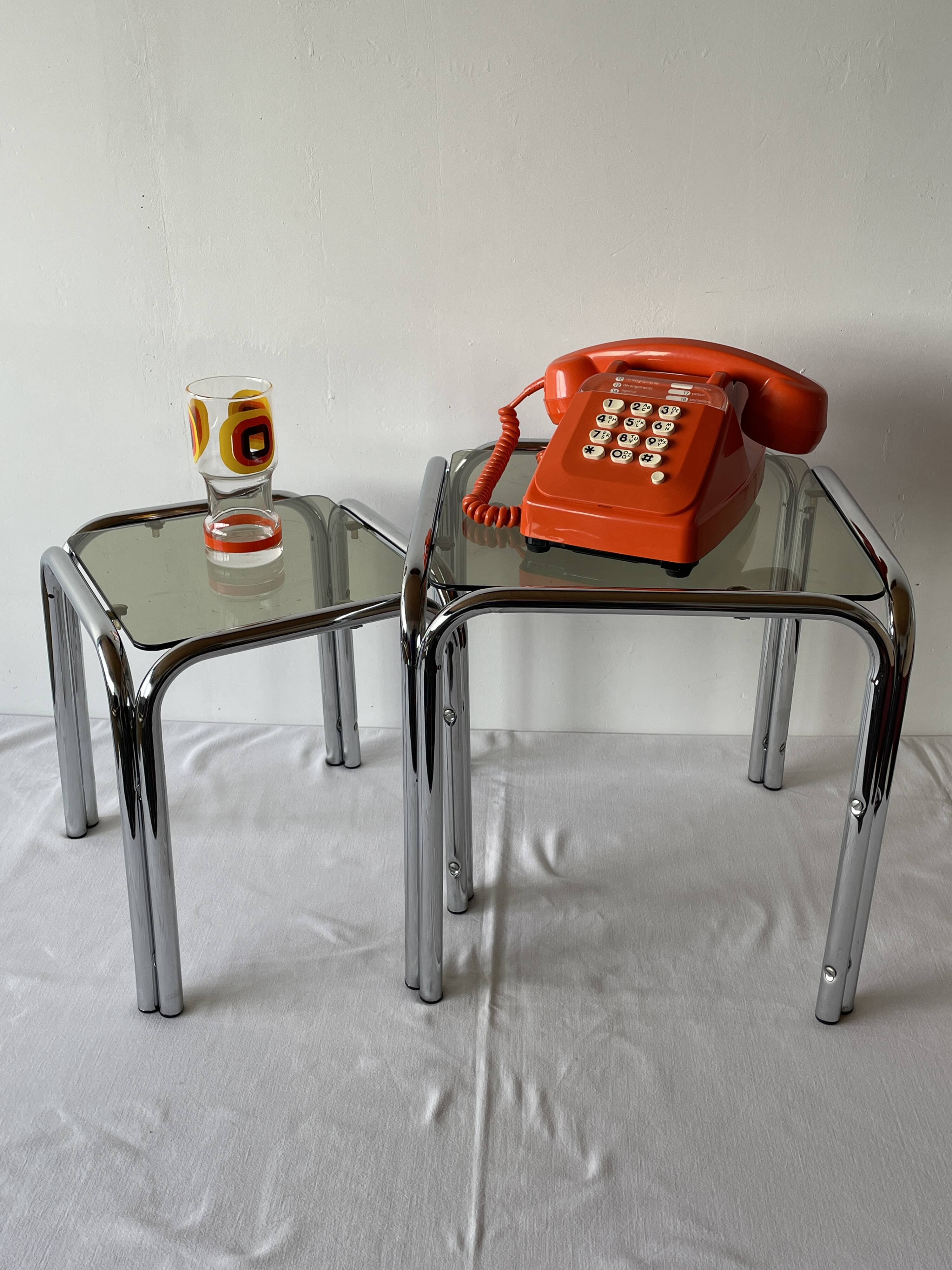 Chrome and smoked glass nesting tables, 1970s