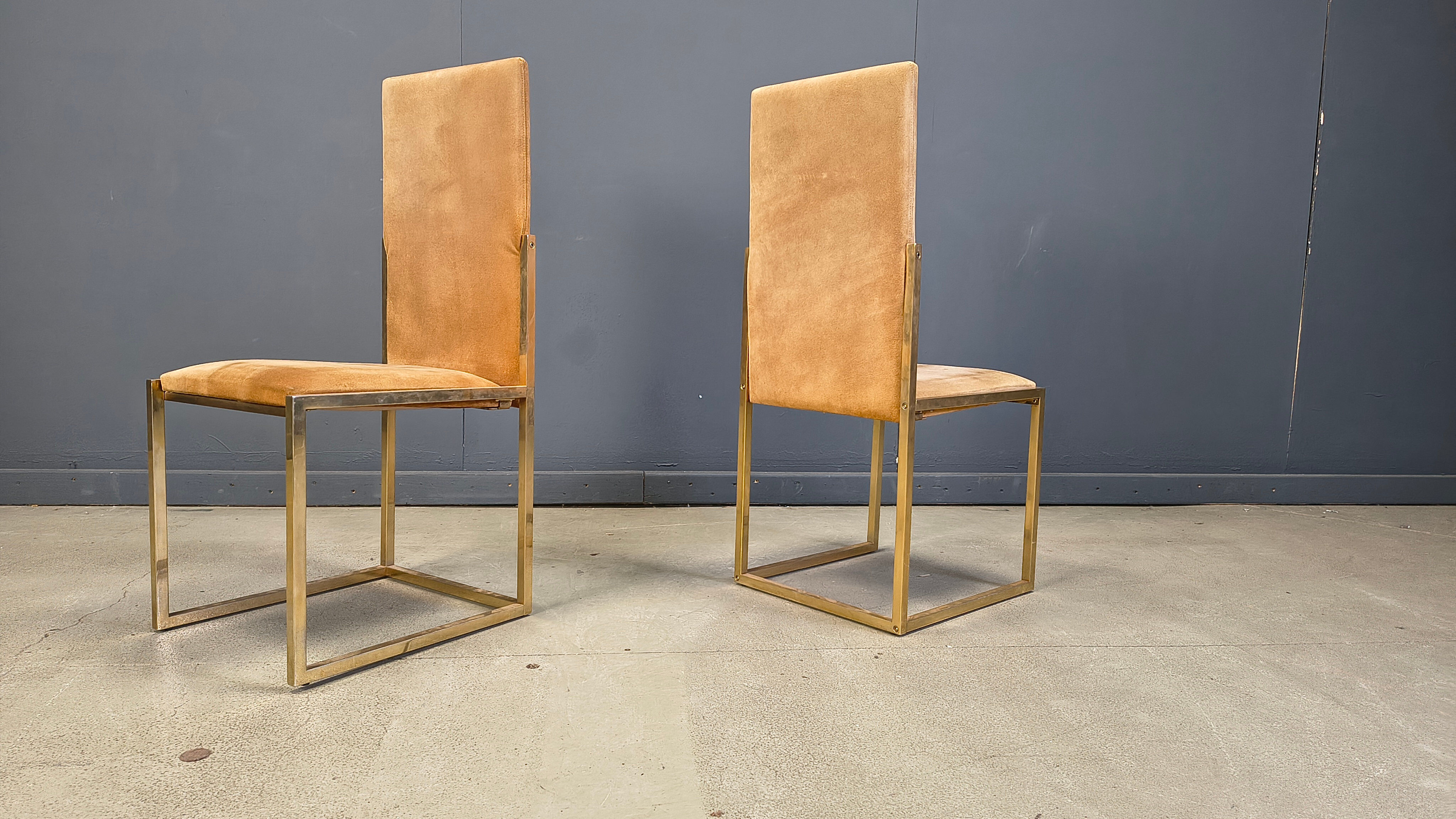 Vintage brass and alcantara dining chairs by Belgochrom, 1970s