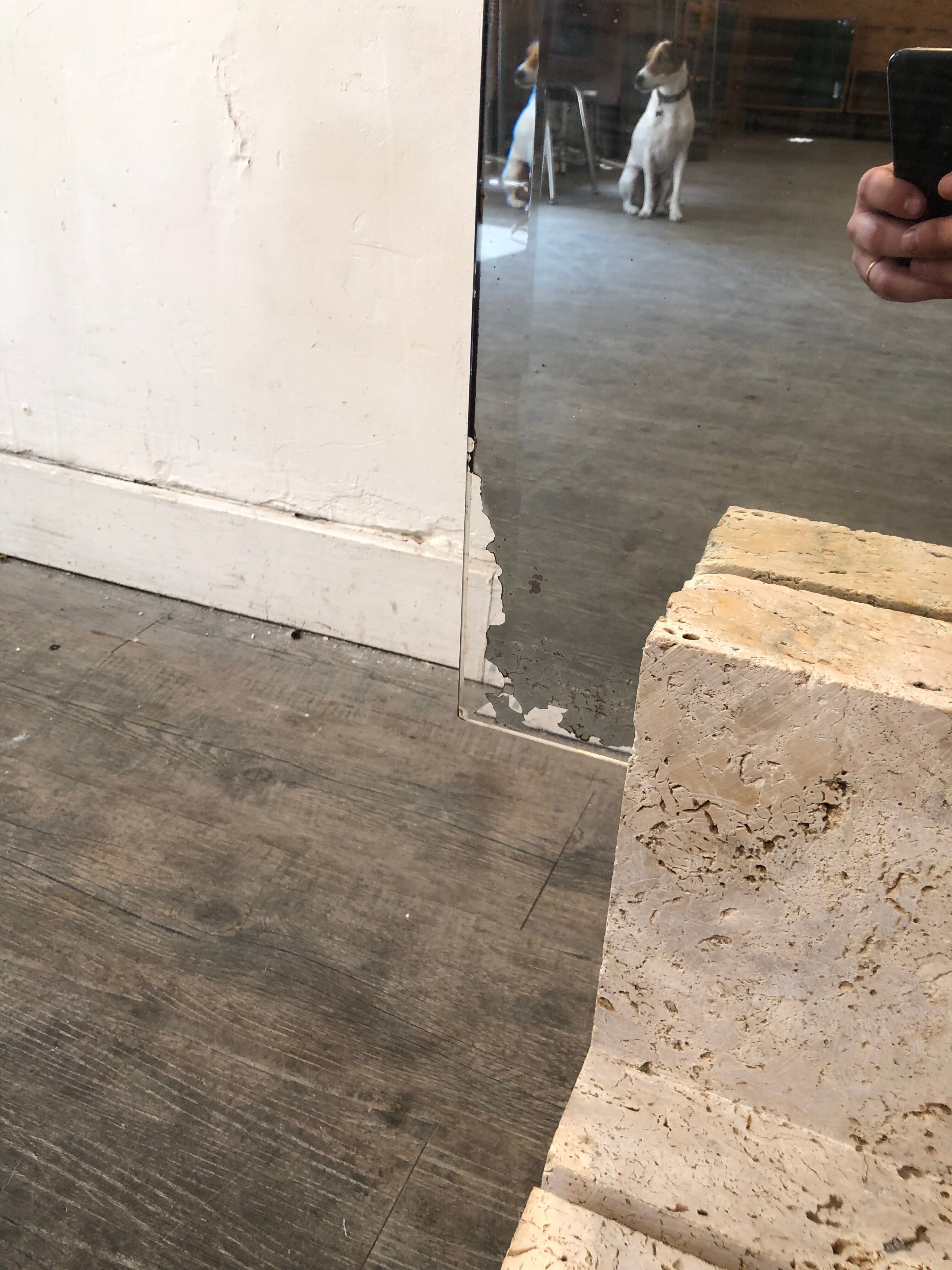 Mirror on foot 1970 travertine