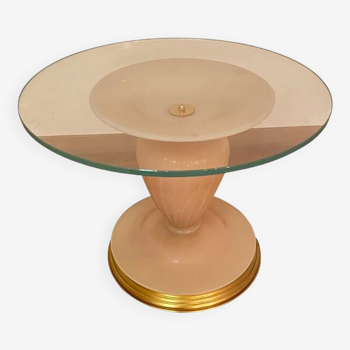 1990s Italian Venetian White and Gold Murano Glass Style Coffee Table in "Seta Color" and Gold