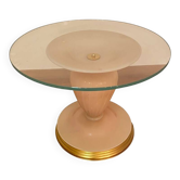 1990s Italian Venetian White and Gold Murano Glass Style Coffee Table in "Seta Color" and Gold