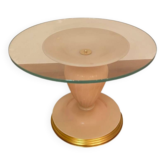 1990s Italian Venetian White and Gold Murano Glass Style Coffee Table in "Seta Color" and Gold