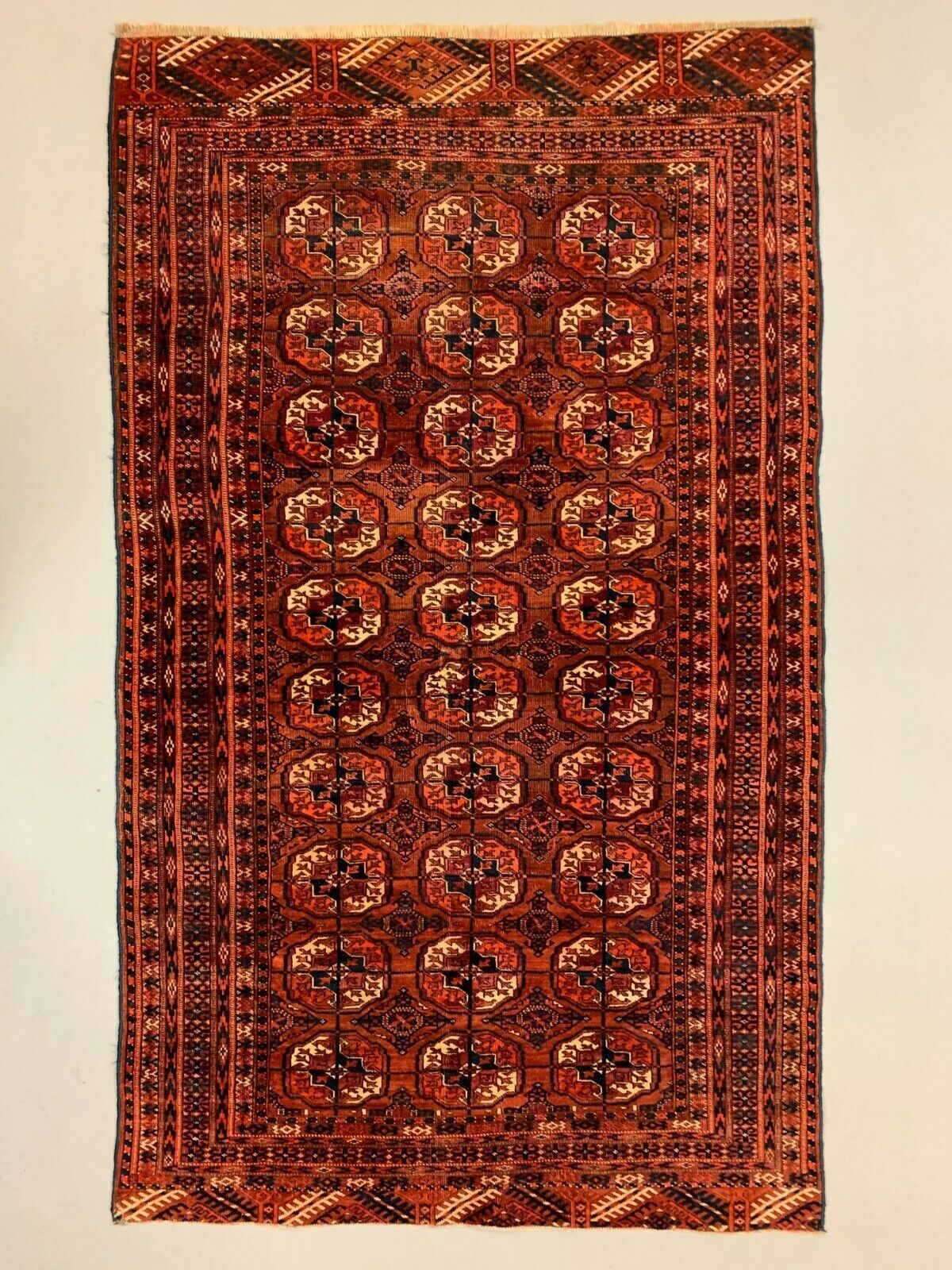 Antique Turkmen Tekke Rug, 190x113 cm Turkoman Bokhara Red Black Beige