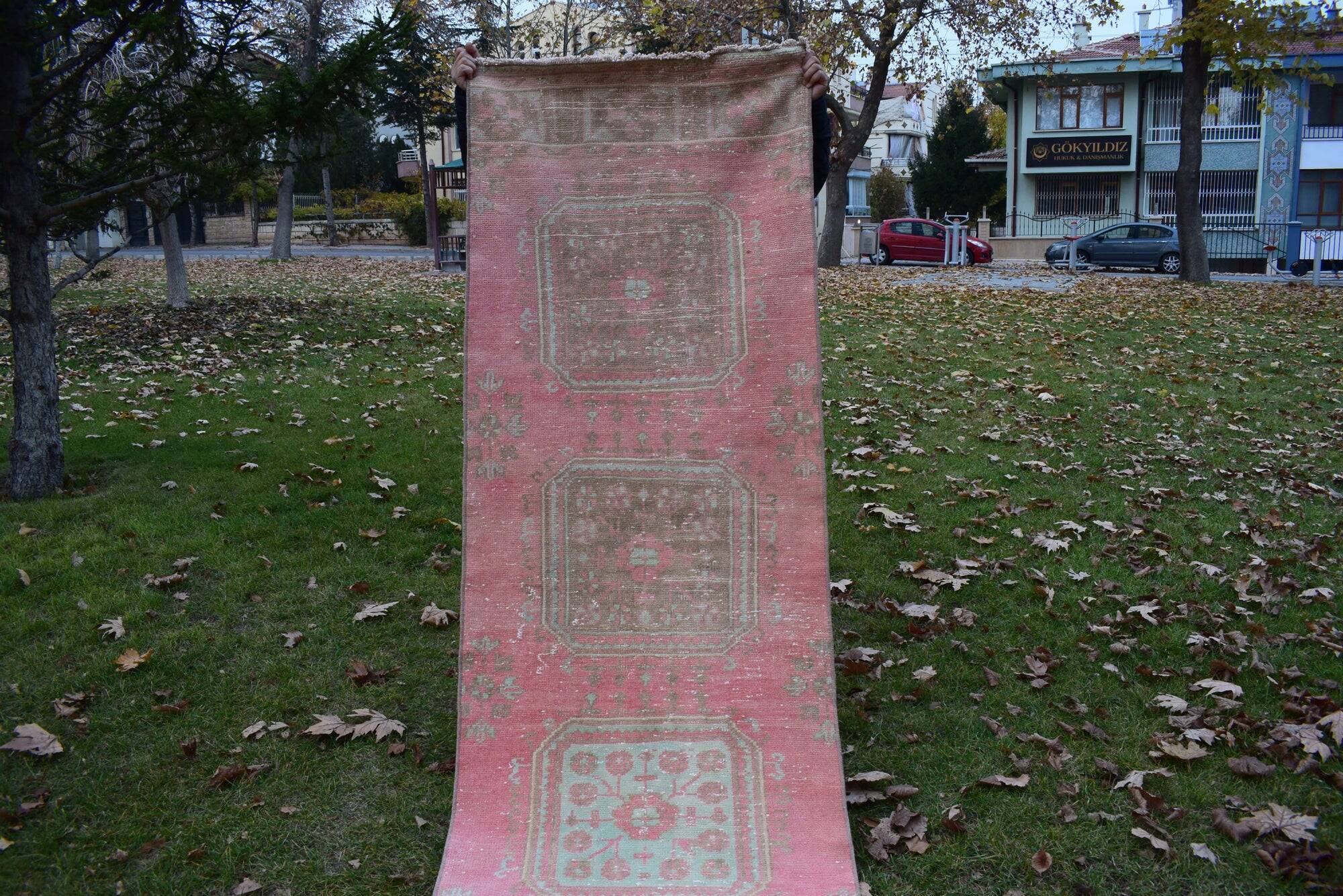 Vintage Turkish hallway rug 88x680 cm