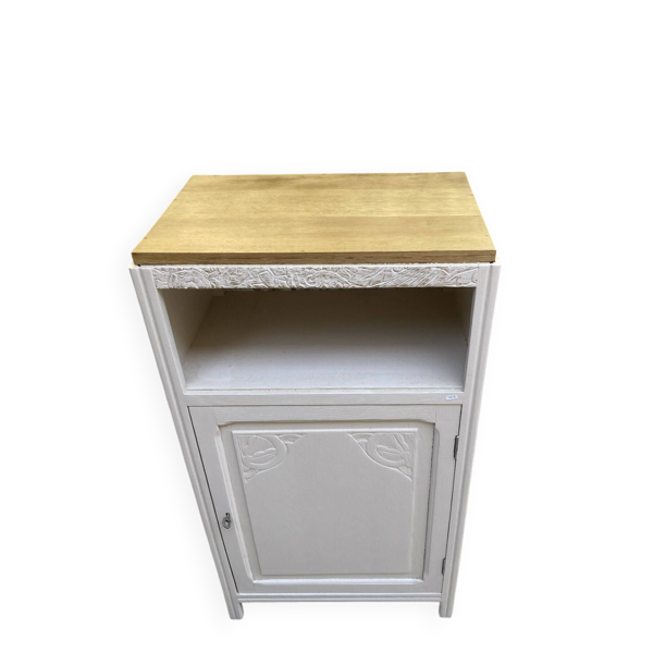 Joli buffet confiturier art déco ton beige délicat / et panier osier