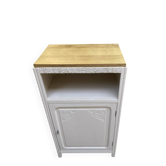 Beautiful art deco jam cupboard in delicate beige tone / and wicker basket