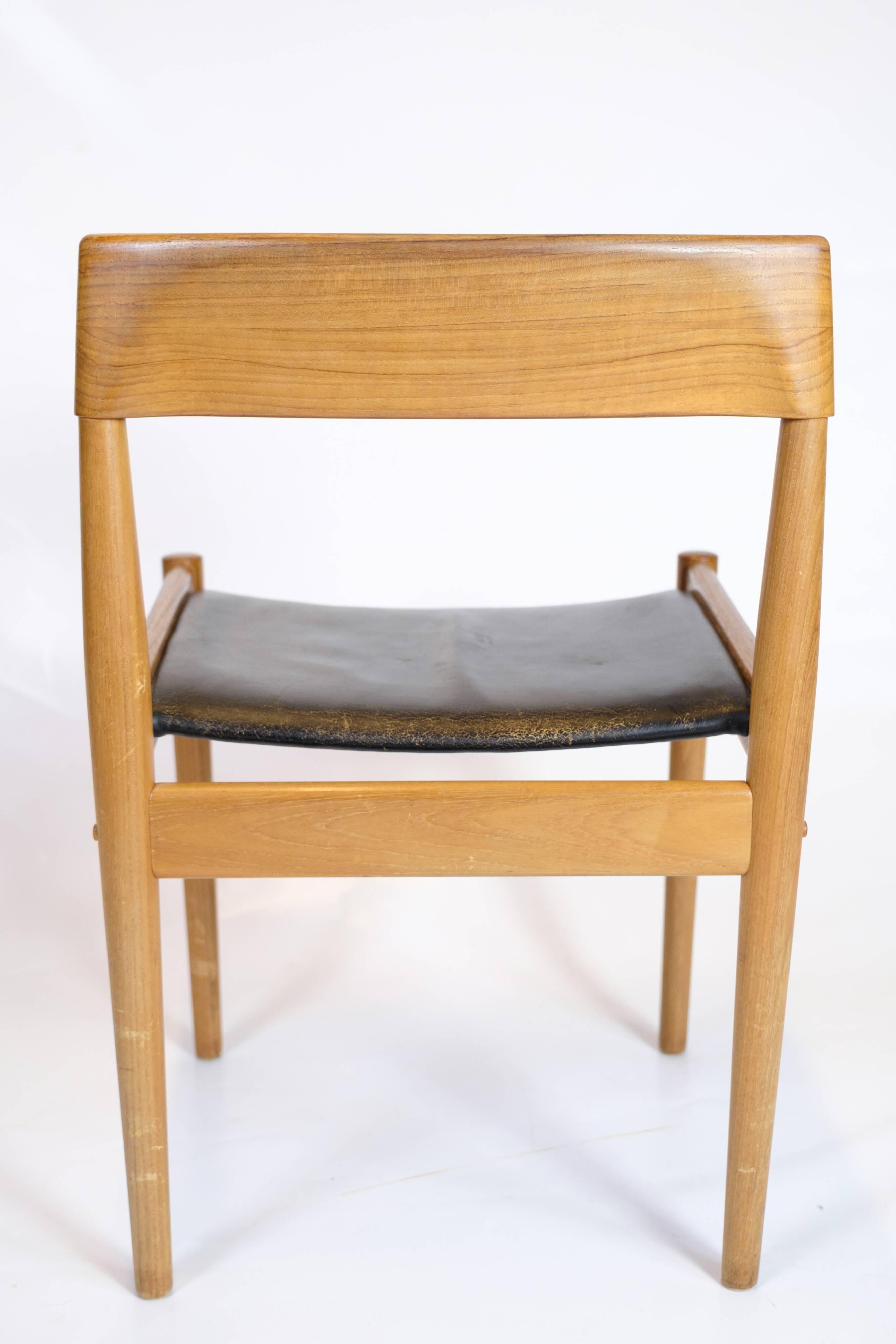 Lot de 6 chaises de salle à manger - Modèle PJ 3-2 - Teck et cuir noir - Grete Jalk - P. Jeppesen - Années 1960