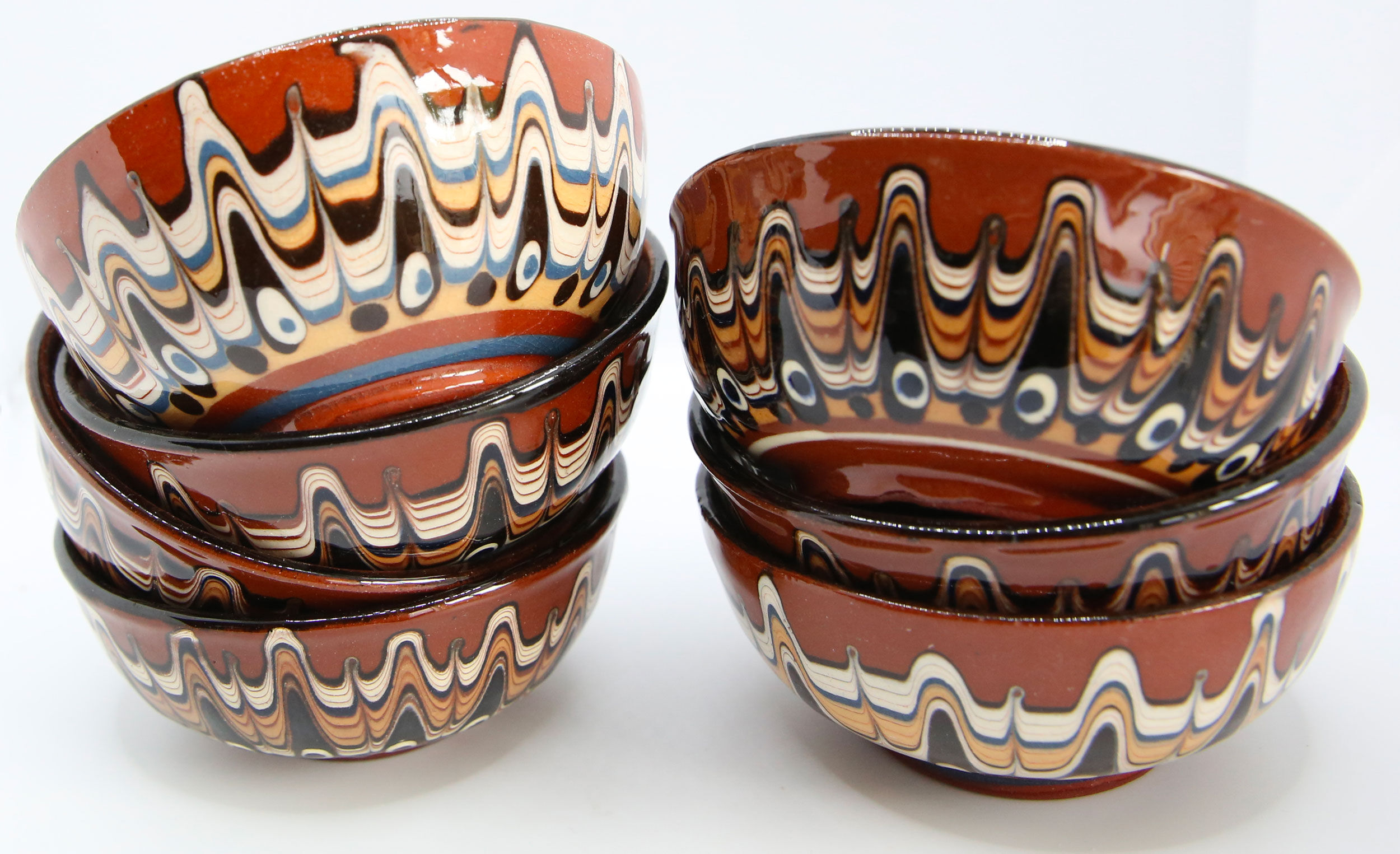 Set of 7 handcrafted Bulgarian ceramic bowls