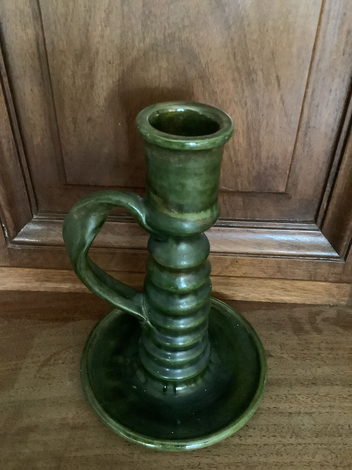 Artisanal chandelier in green ceramic