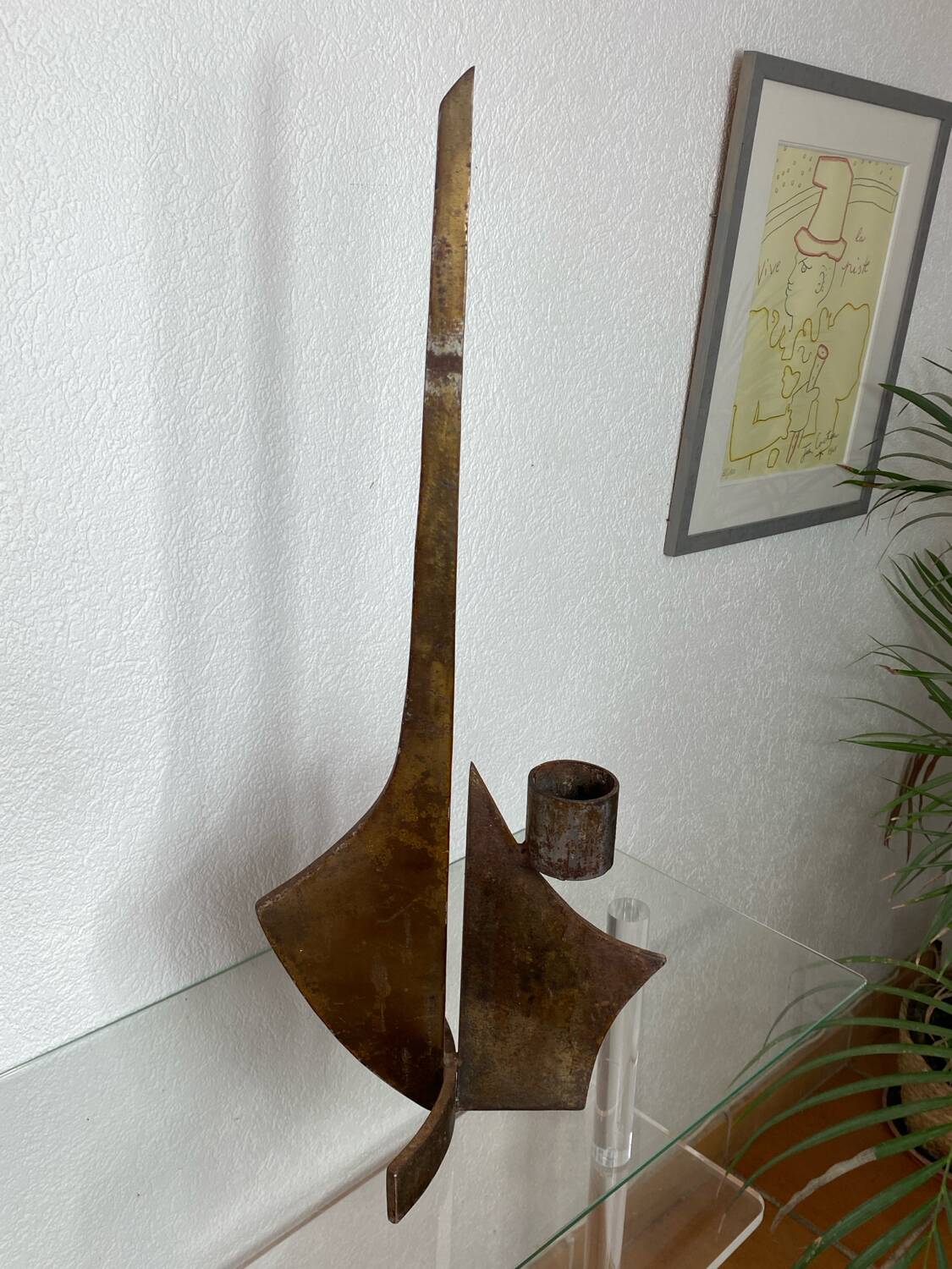 Large brutalist wrought iron chandelier, 1970s