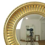 Large Round Wooden Butler Mirror Convex Mirror Witches Eye Gold