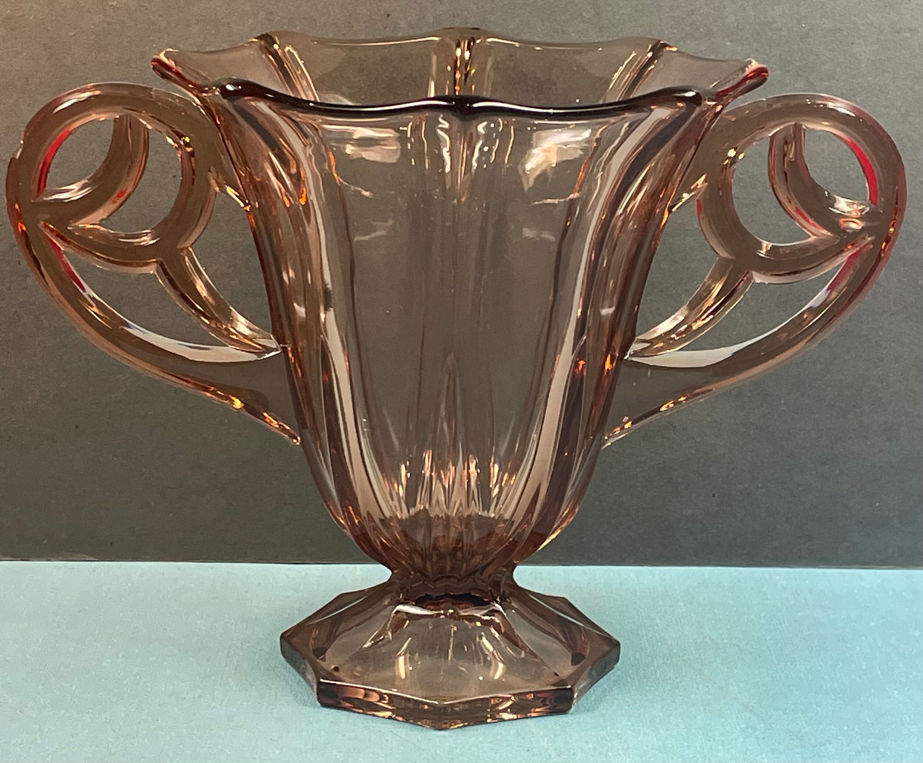 Old vase pink glass style cup with handles