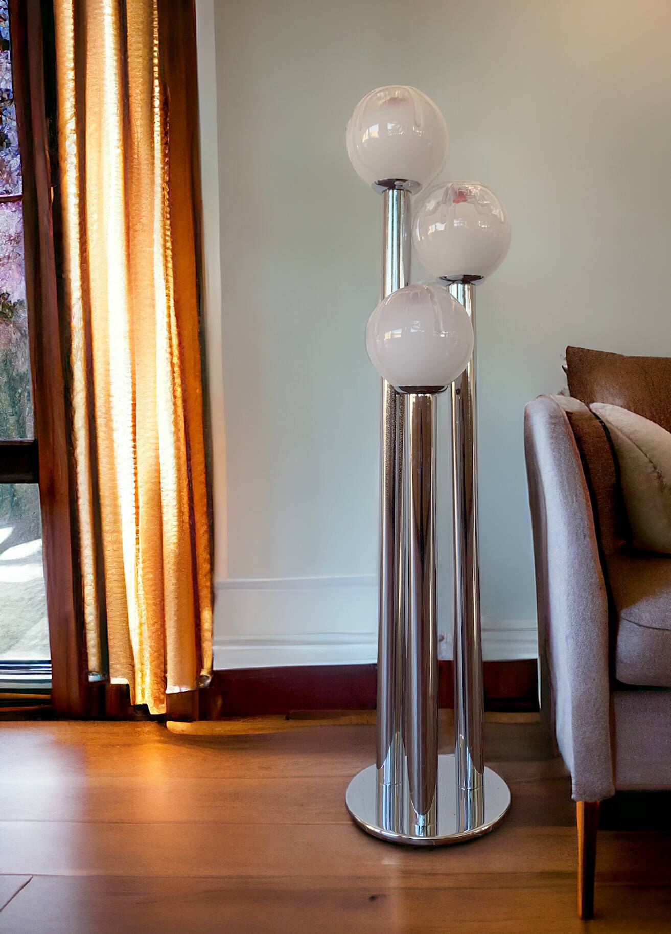 Mazzega chrome and Murano glass floor lamp, 1970s
