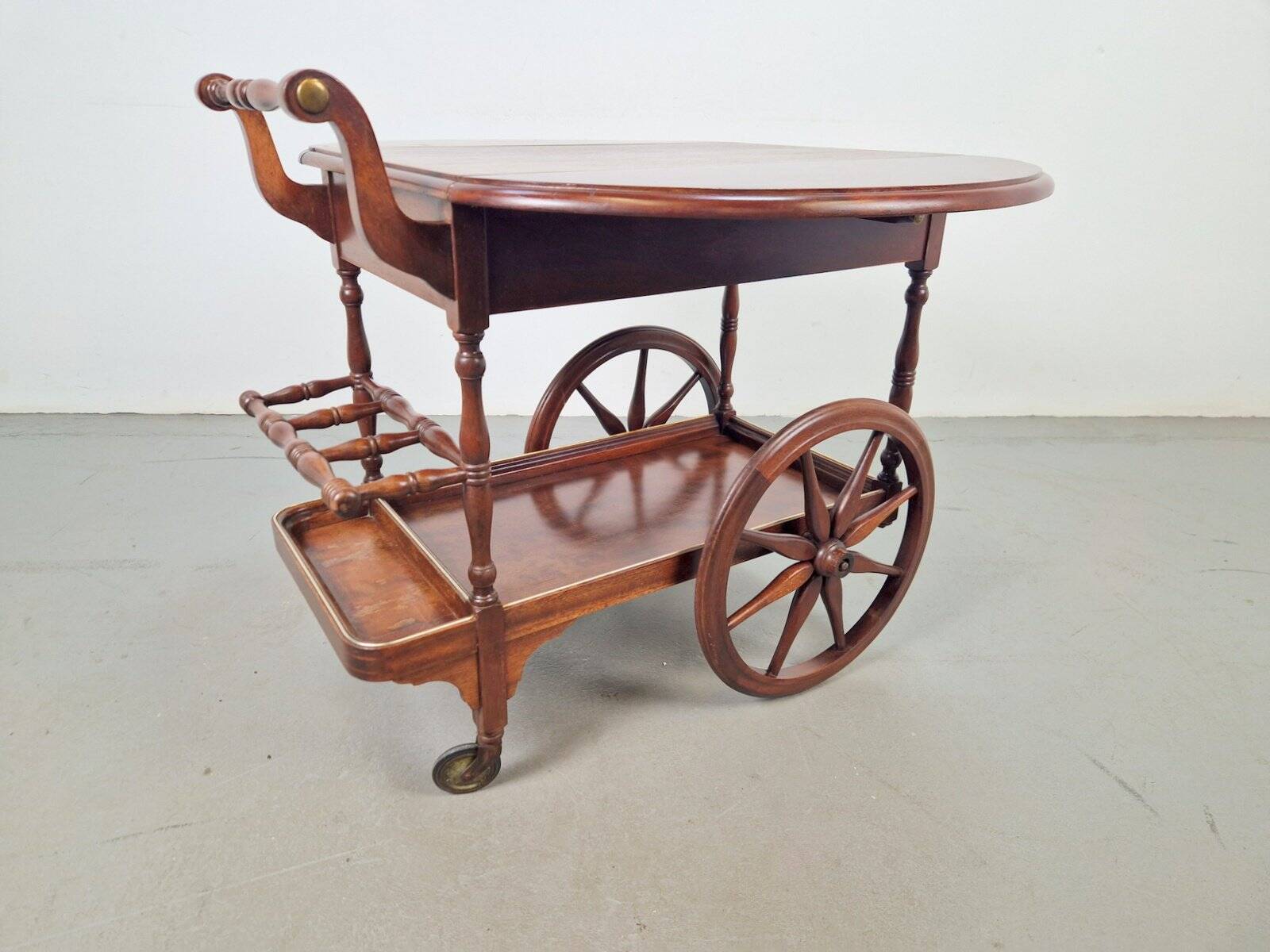 Vintage French Folding Spindle Bar Cart in Wood, 1960s