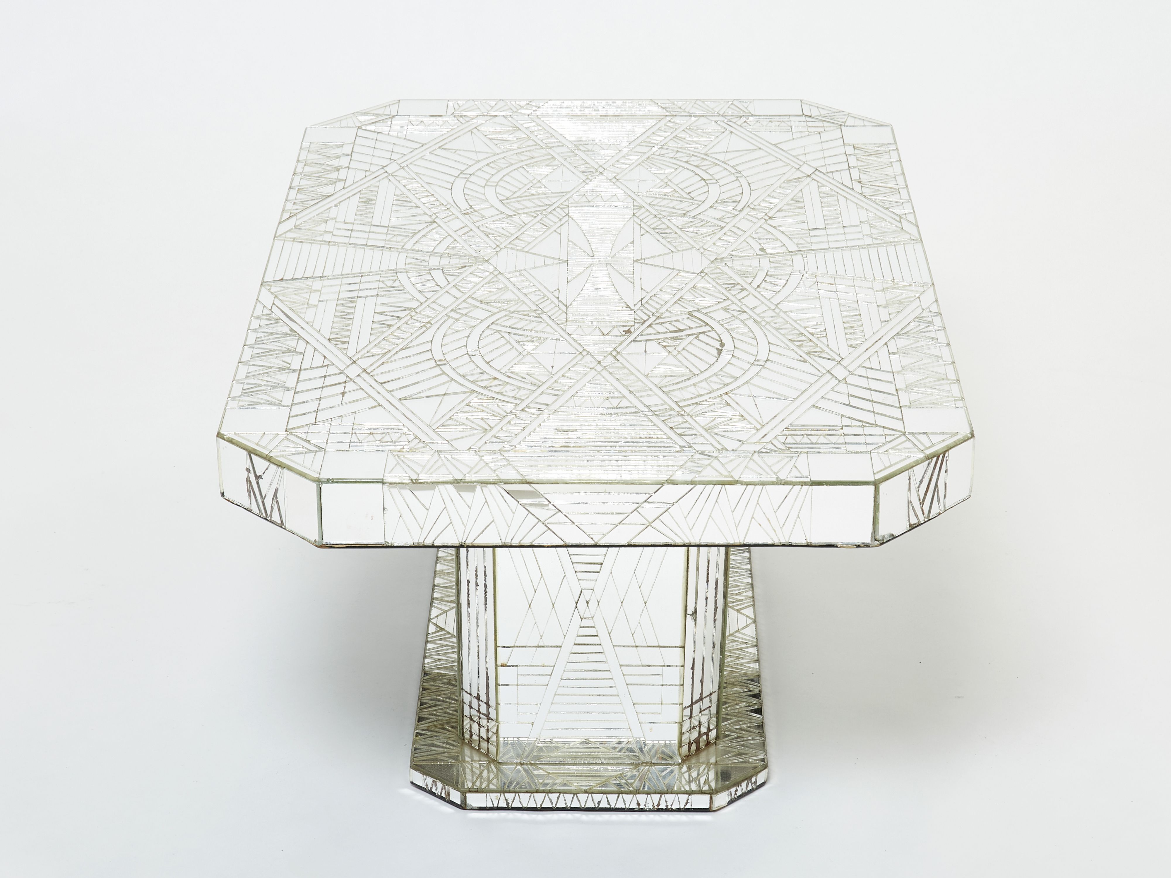 Rare coffee table in mosaic of mirrors by Daniel Clément around 1970