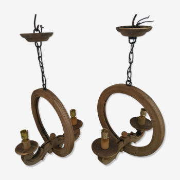Duo of wooden chandeliers