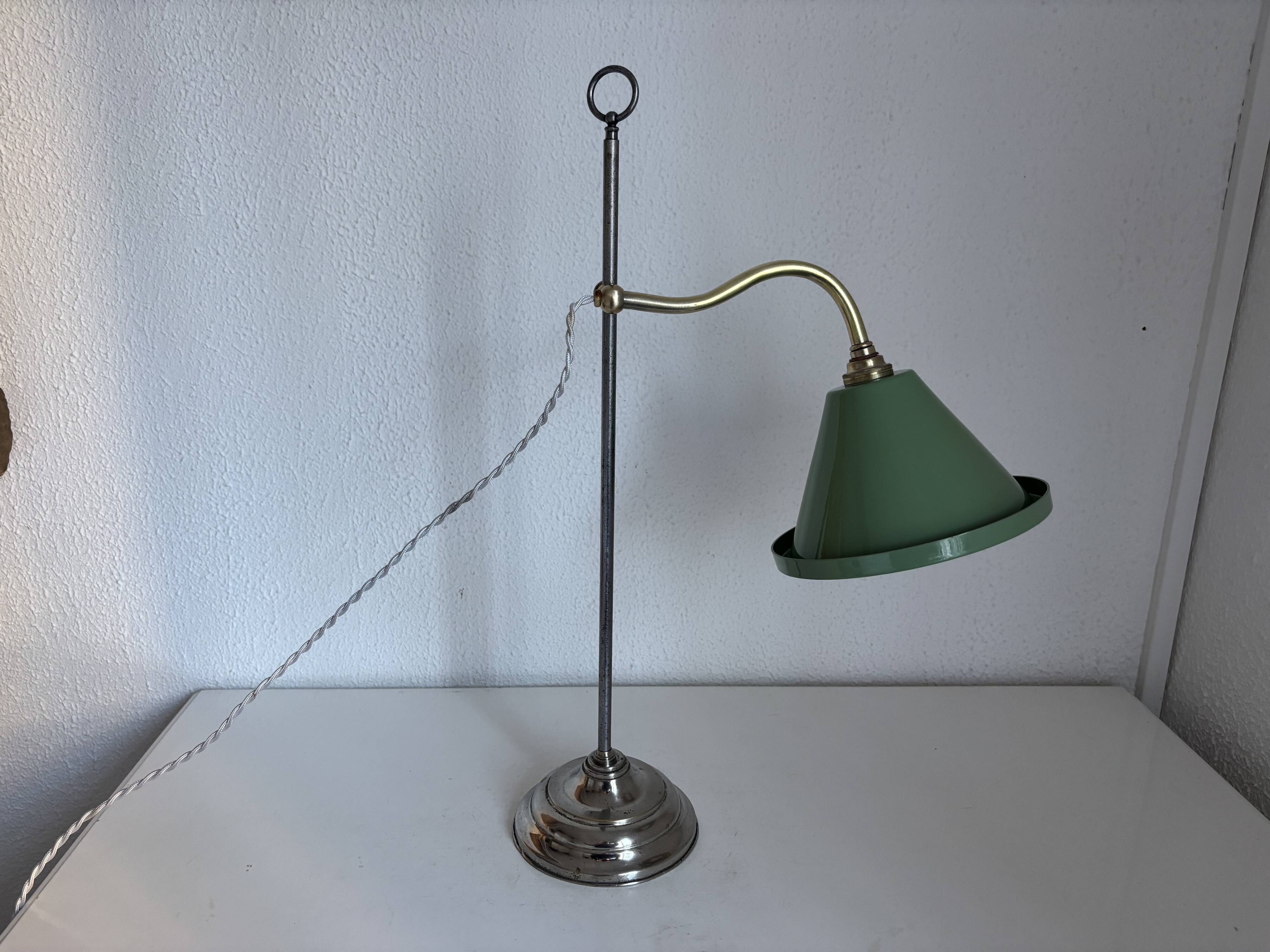 Vintage lamp 1920 Monix nickel-plated metal sage green sheet - 50 cm