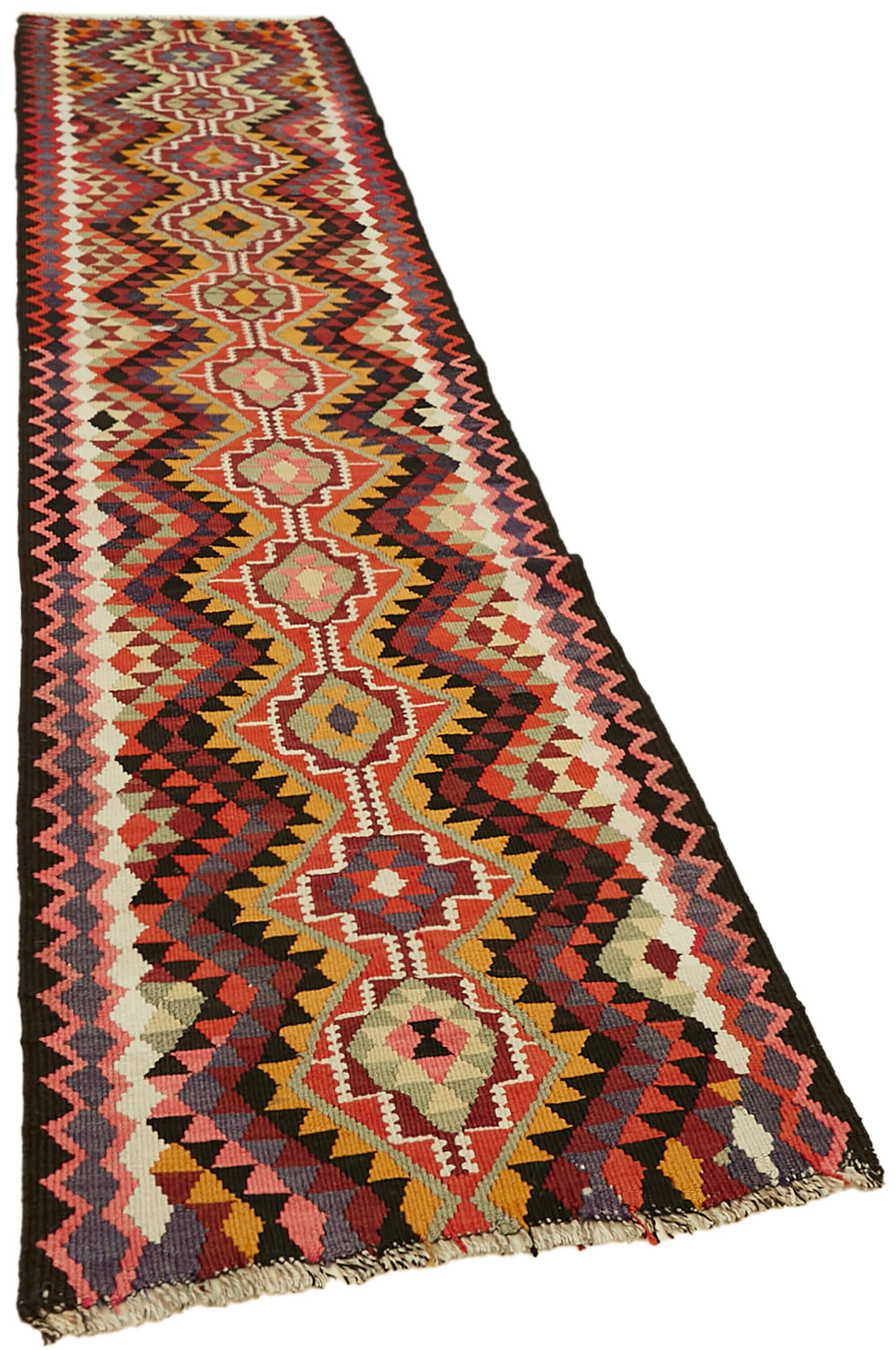 Turkish Handwoven Vintage Herki Kilim 88 cm x 336 cm
