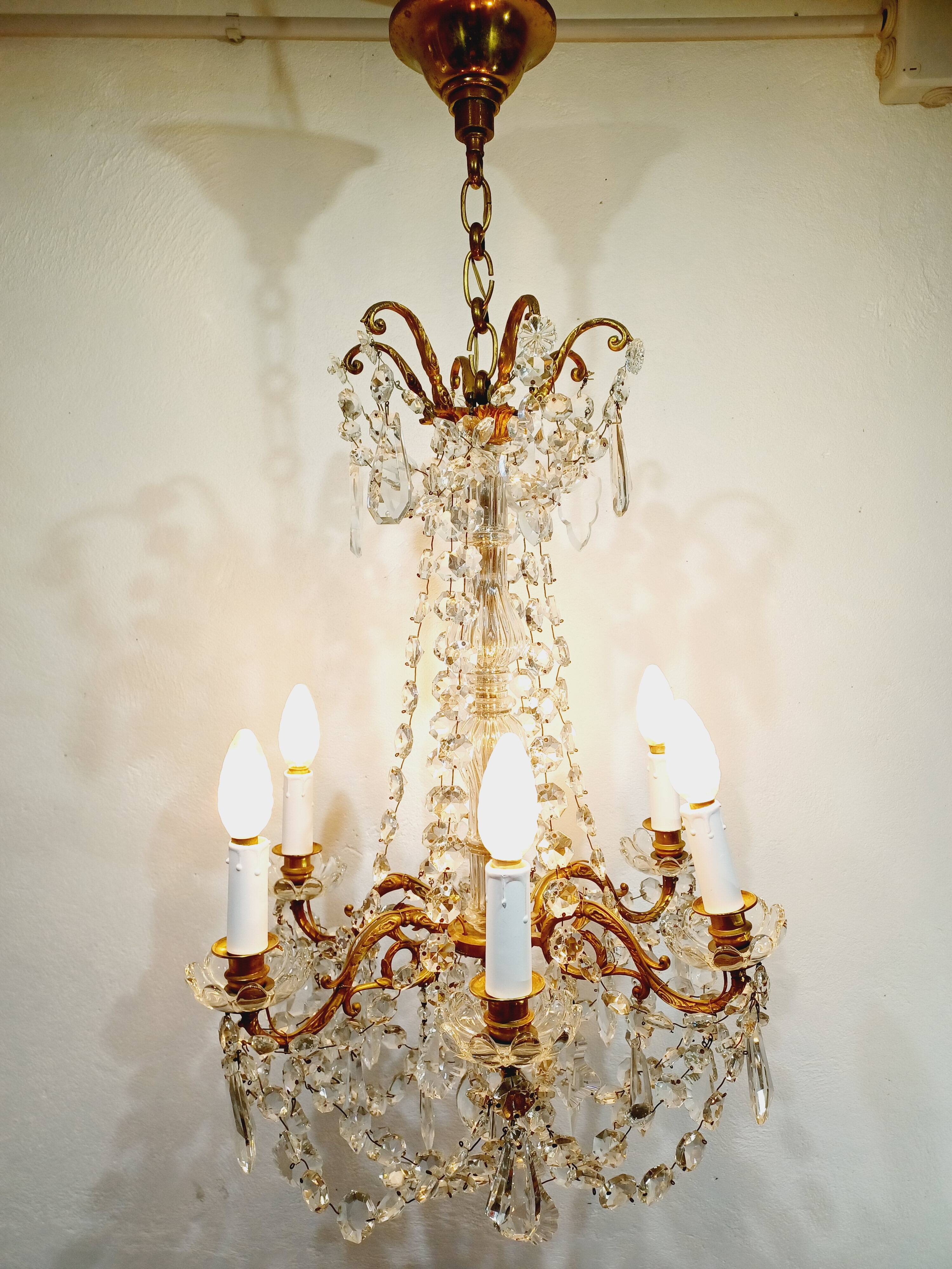 6 Light Bronze And Crystal Chandelier