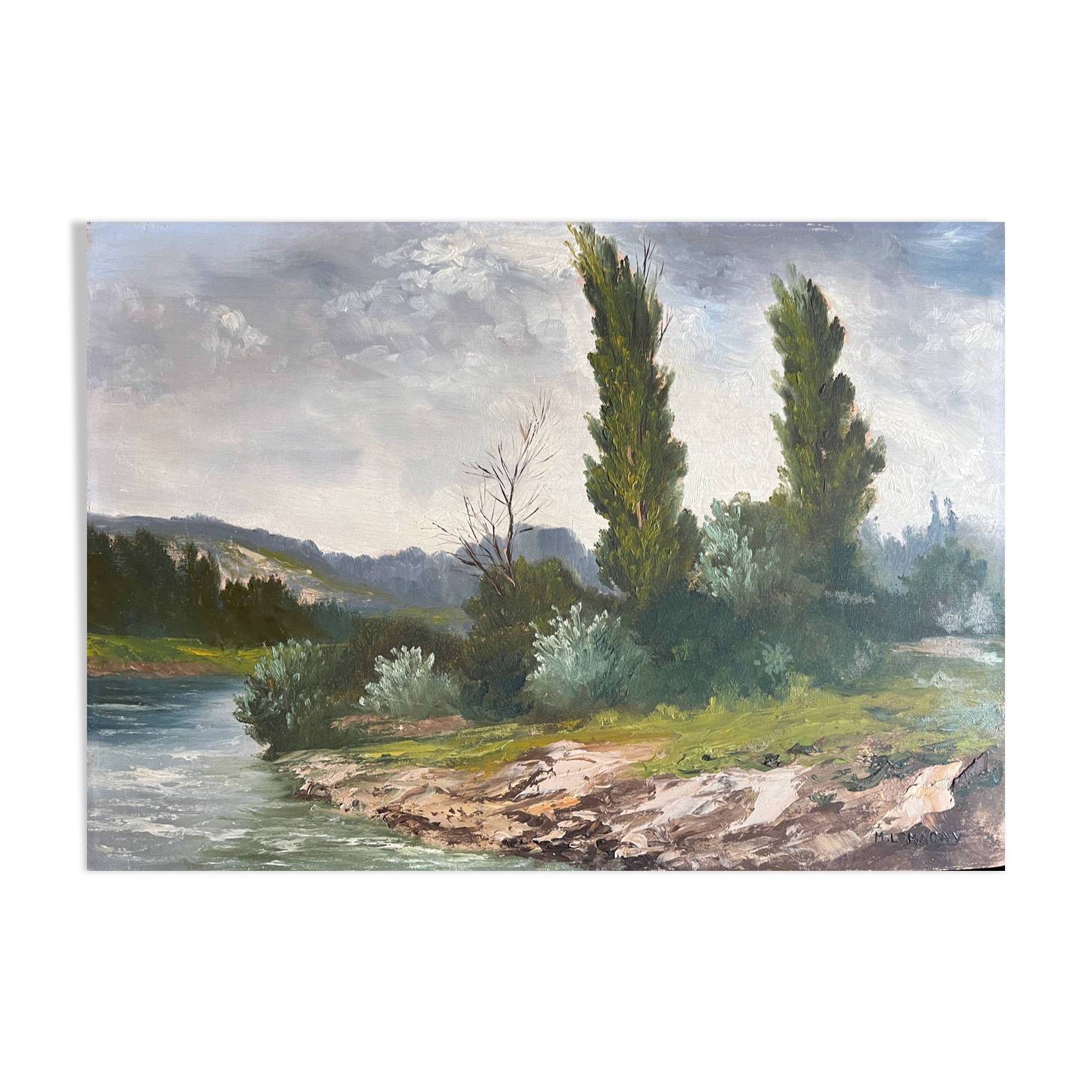 HSP painting "Landscape at the water's edge" signed Marcel Lemagny (20th century)