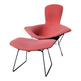 Fauteuil Bird & Ottoman Harry Bertoia pour Knoll - Treillis Noir & Tissu Ro