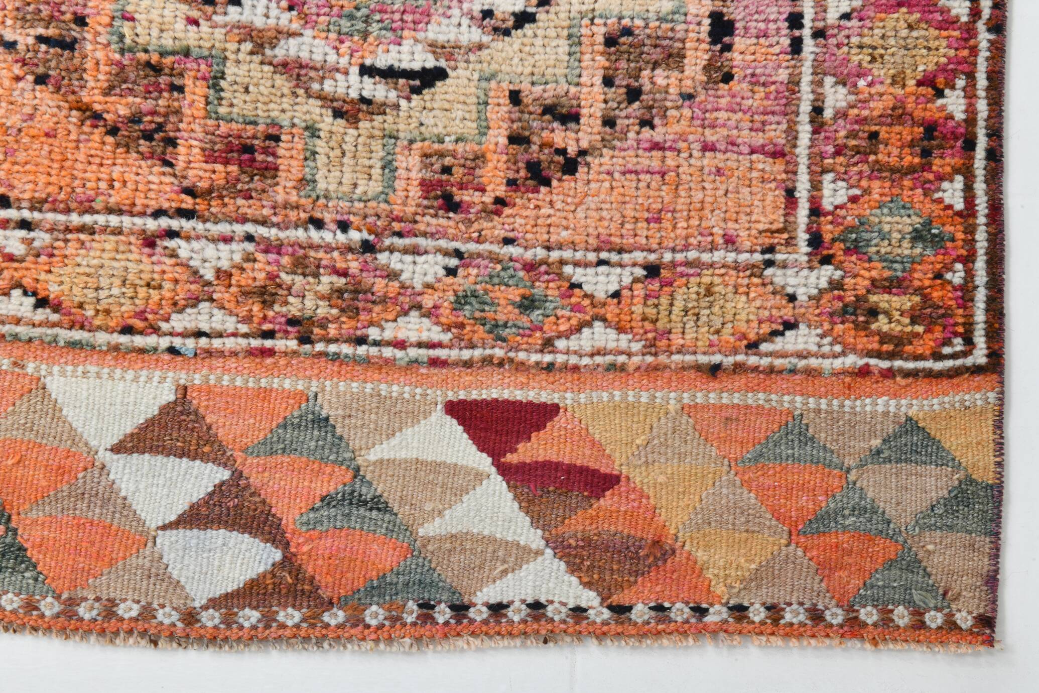 Soft Pink & Orange Rare Style Vintage Runner Rug, 91x359 Cm