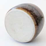 Round stoneware vase, brown and cream glaze, vintage handmade pottery