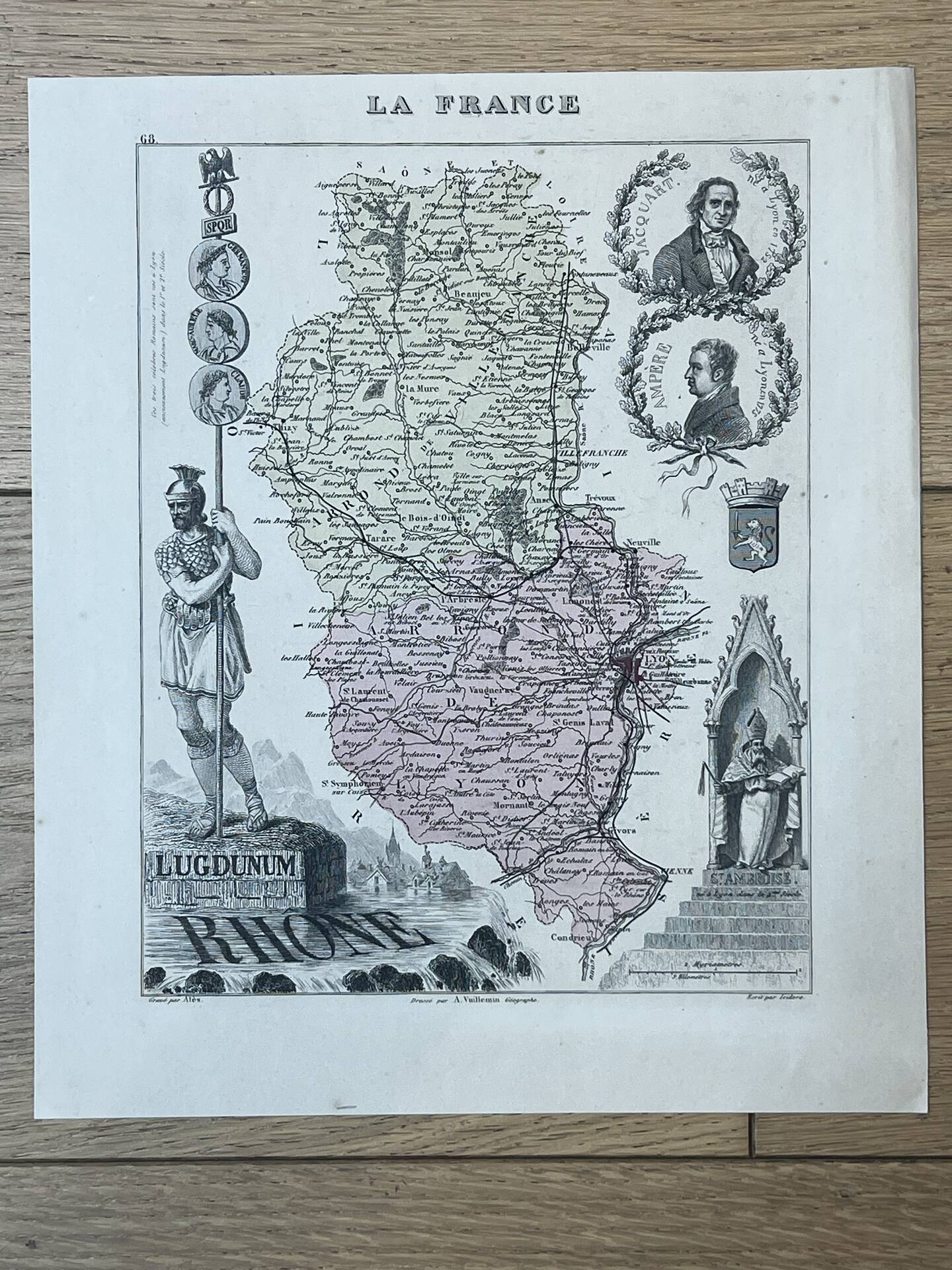 Map of the Rhône - Lyon, Ampère, Jacquart, 23x27cm