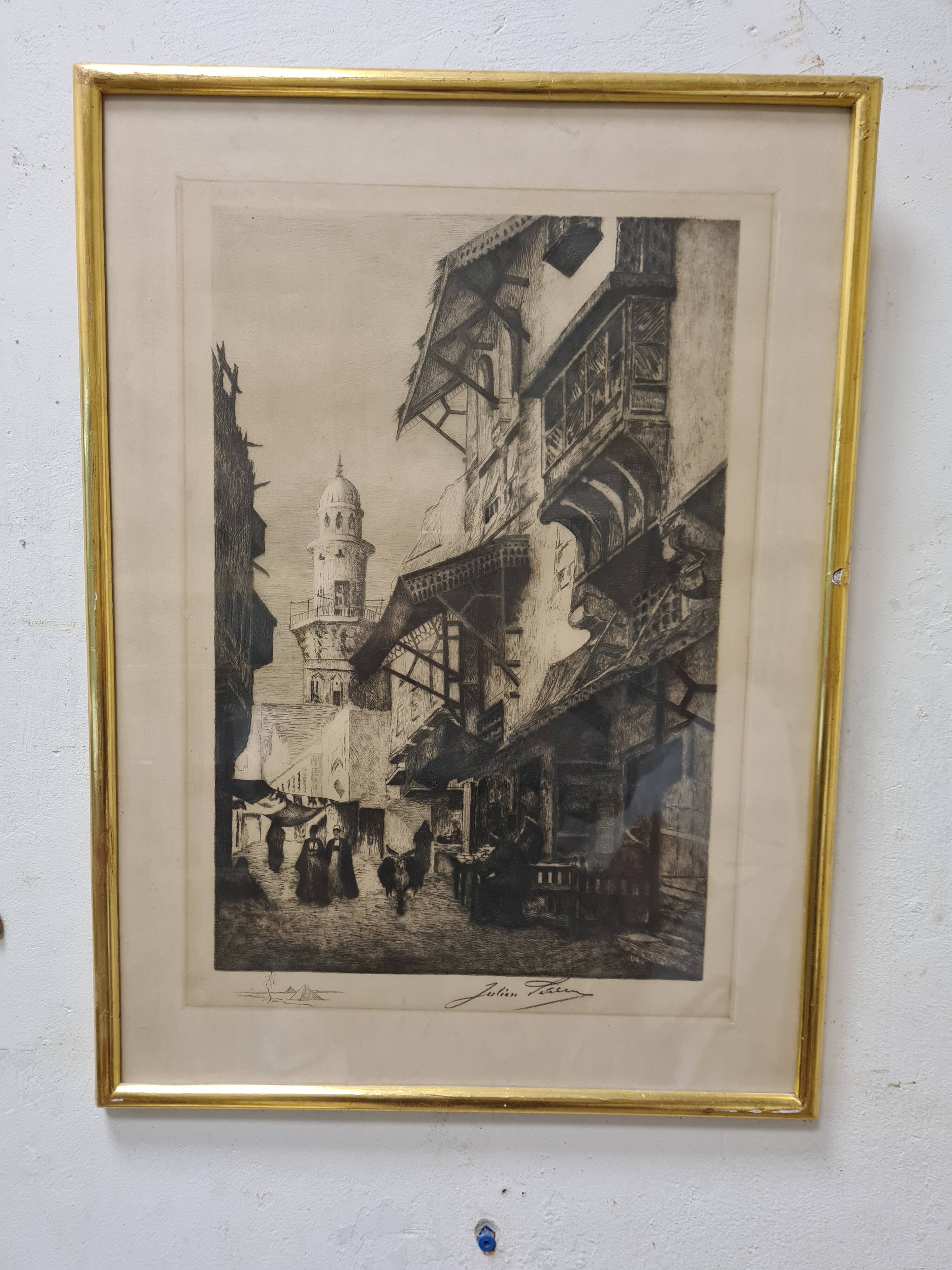 Old orientalist engraving signed
