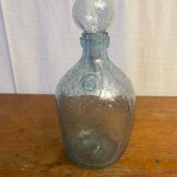 Antique Biot bottle blue bubble blown glass + vintage stopper