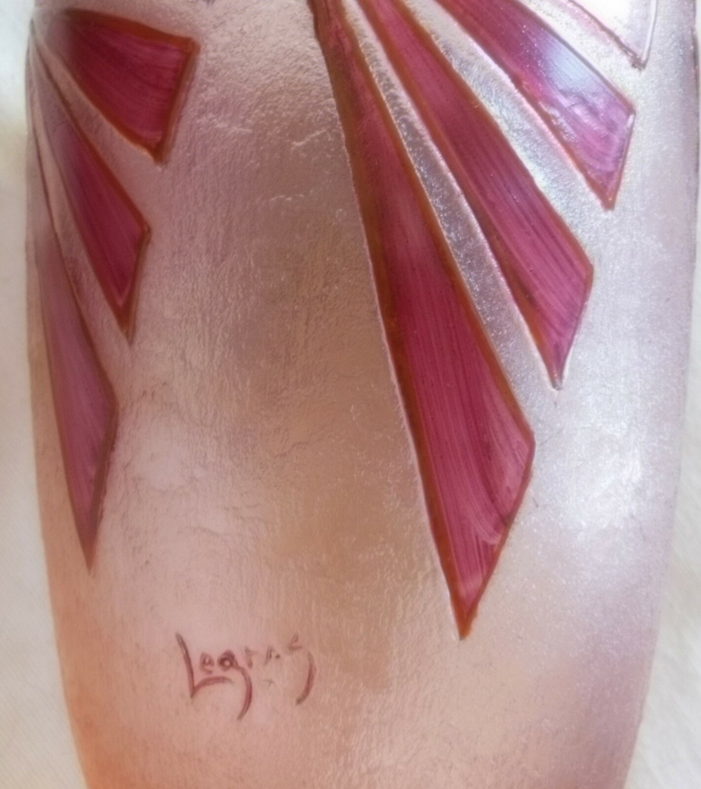 Vase glass paste degagé with acid art -deco signed Legras