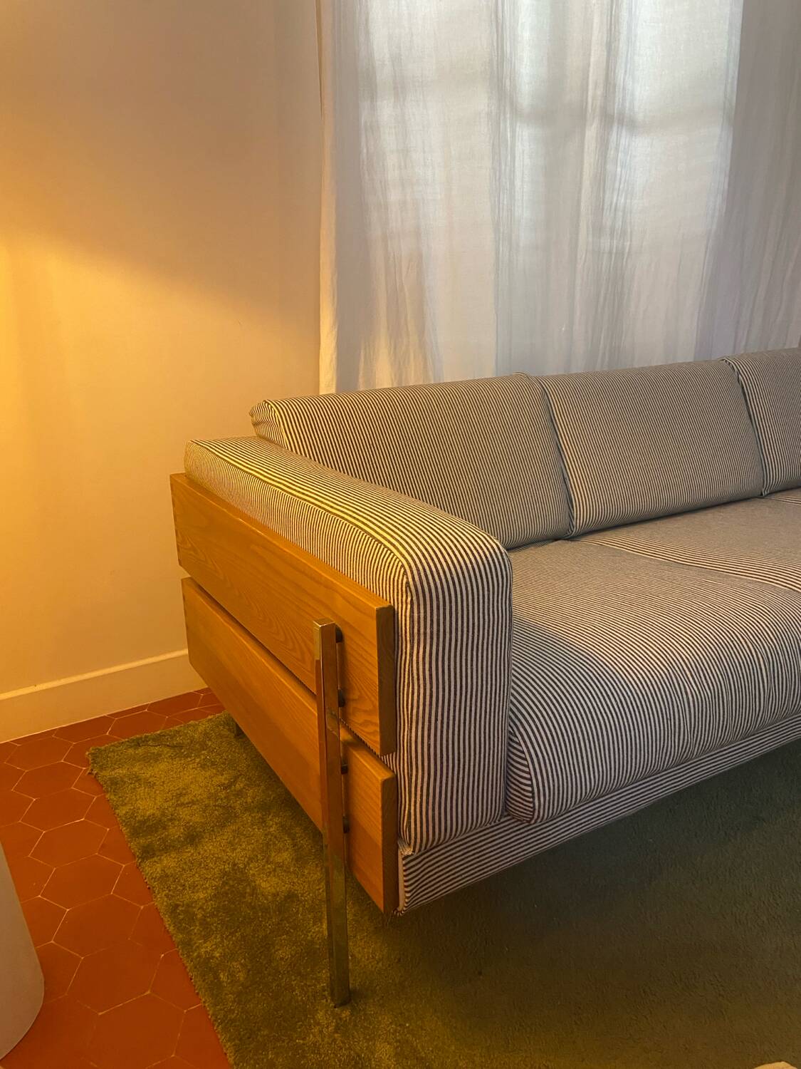 Habitat striped wood and metal sofa