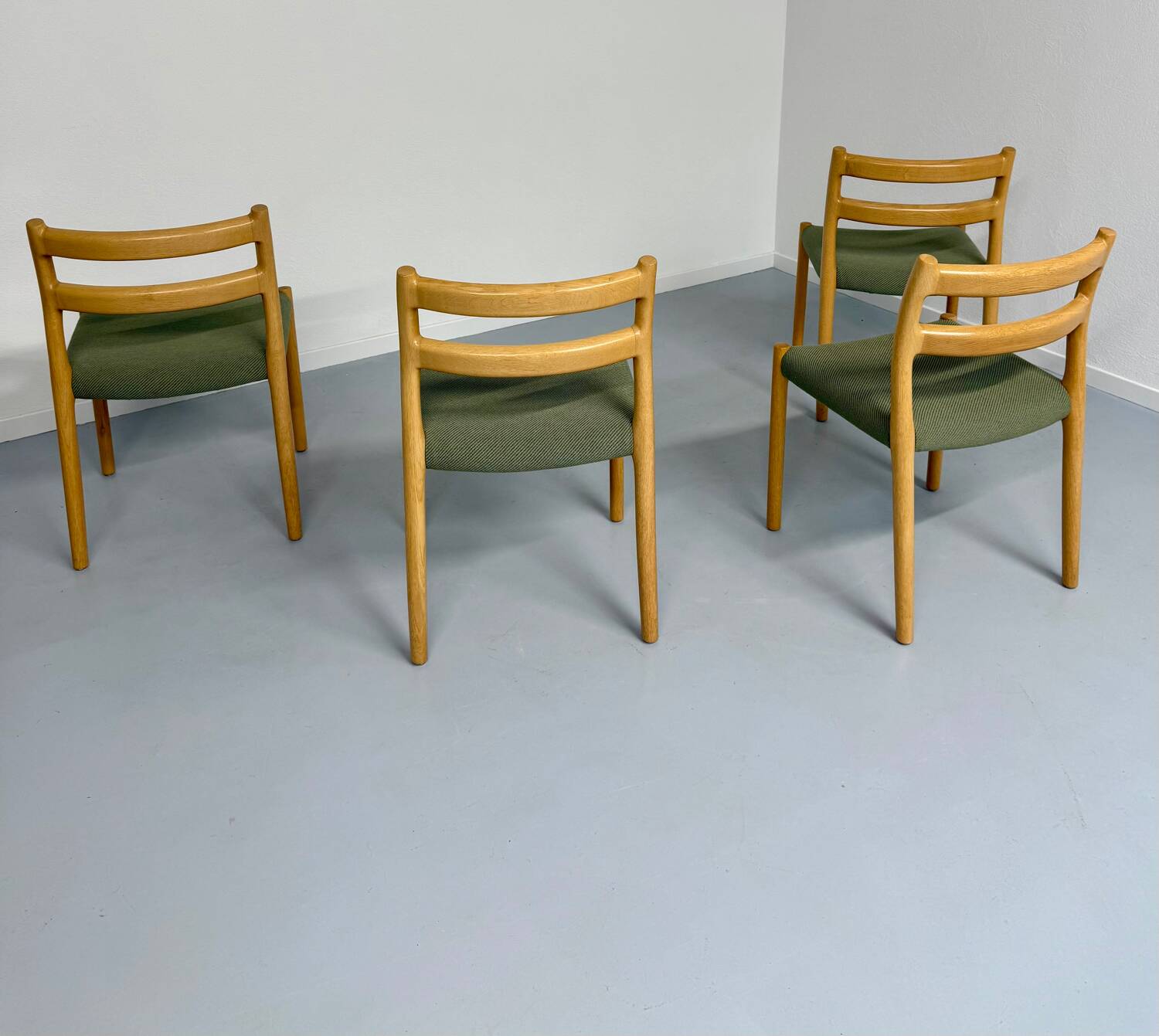 Set of 4 beech chairs designed by Niels Otto Møller, solid vintage beech