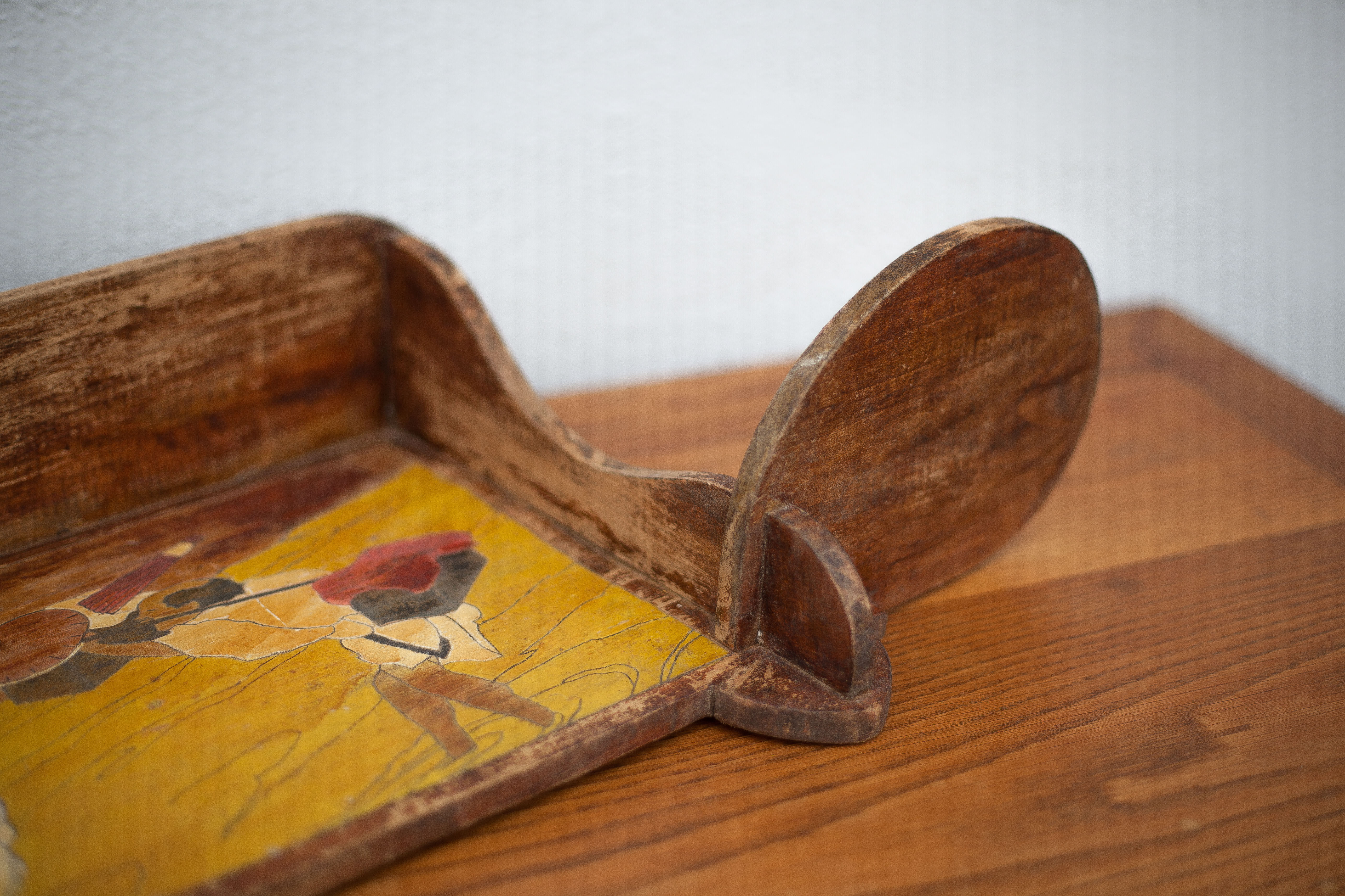 Art nouveau wood shelf, wall shelf with asian scene, antique shelf, interior decoration