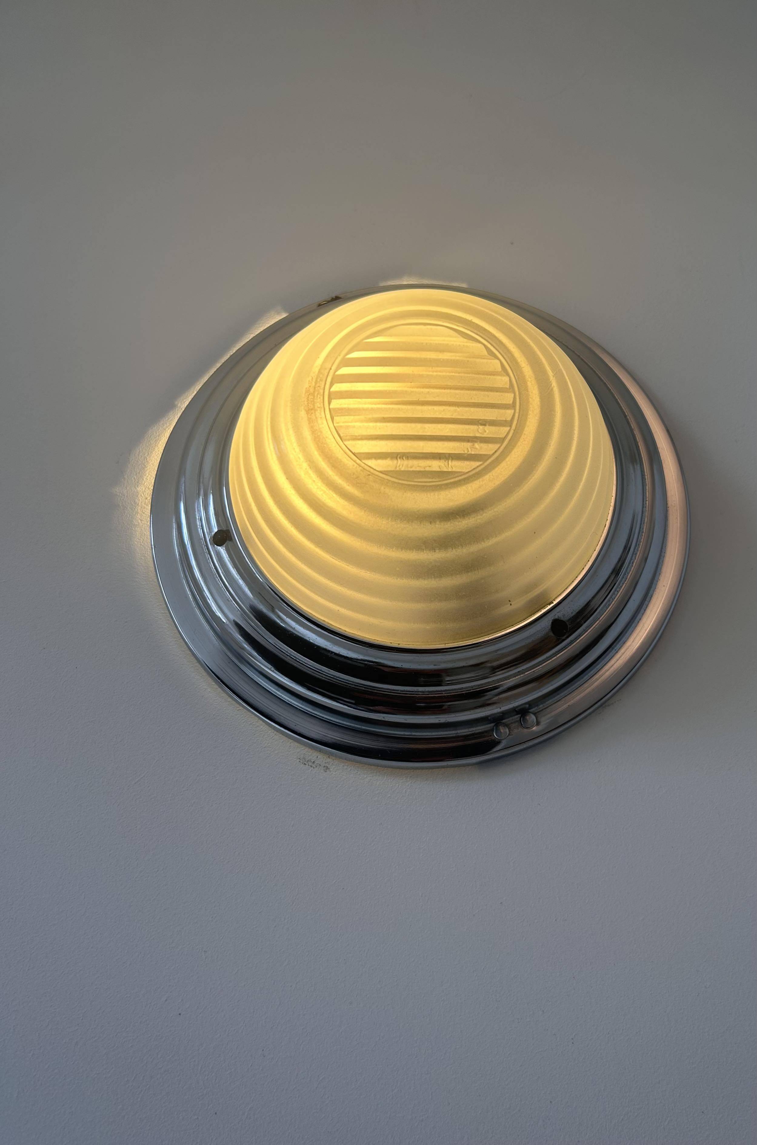 Vintage modernist wall lamp, chrome and sandblasted glass, France 1930