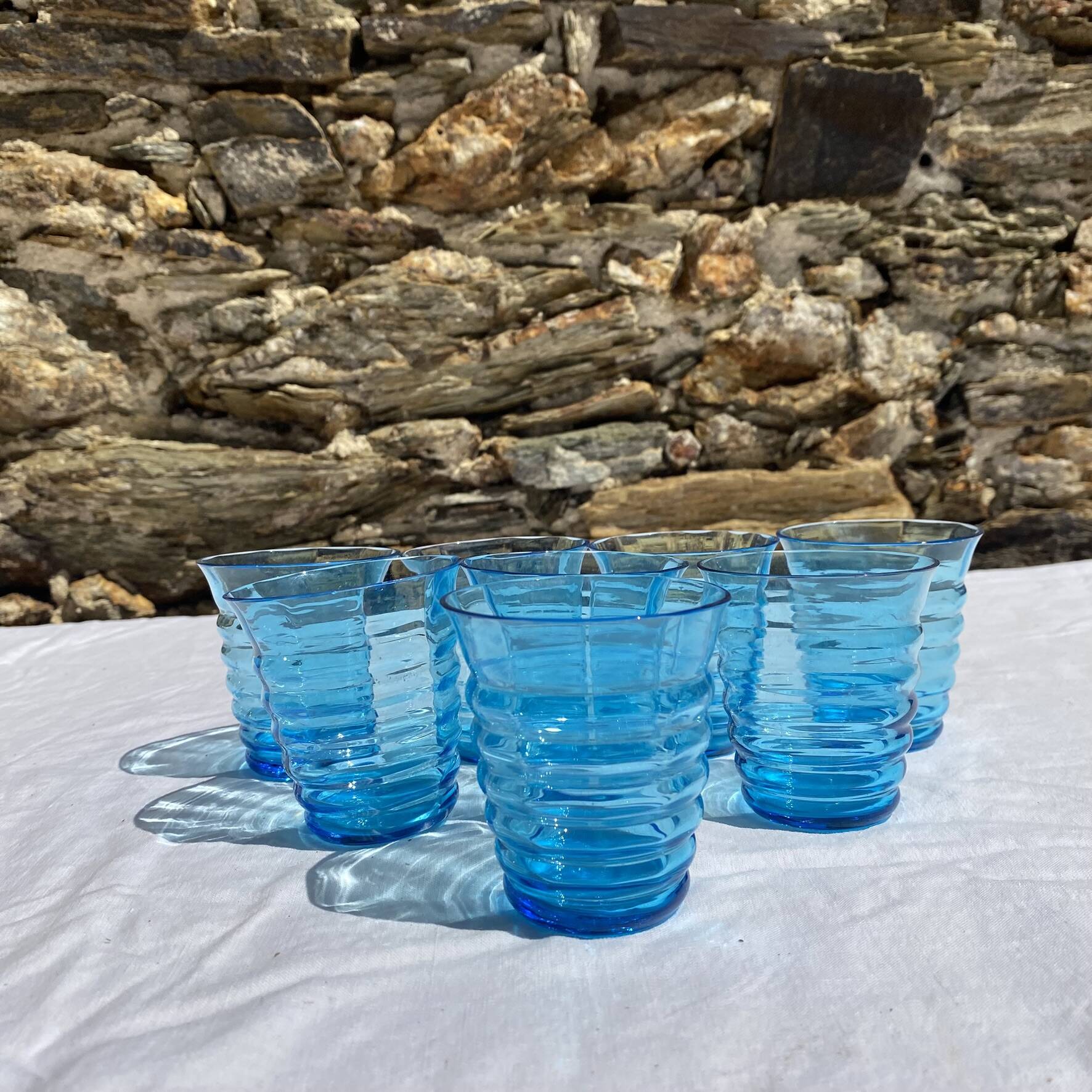Blue tinted glass cups