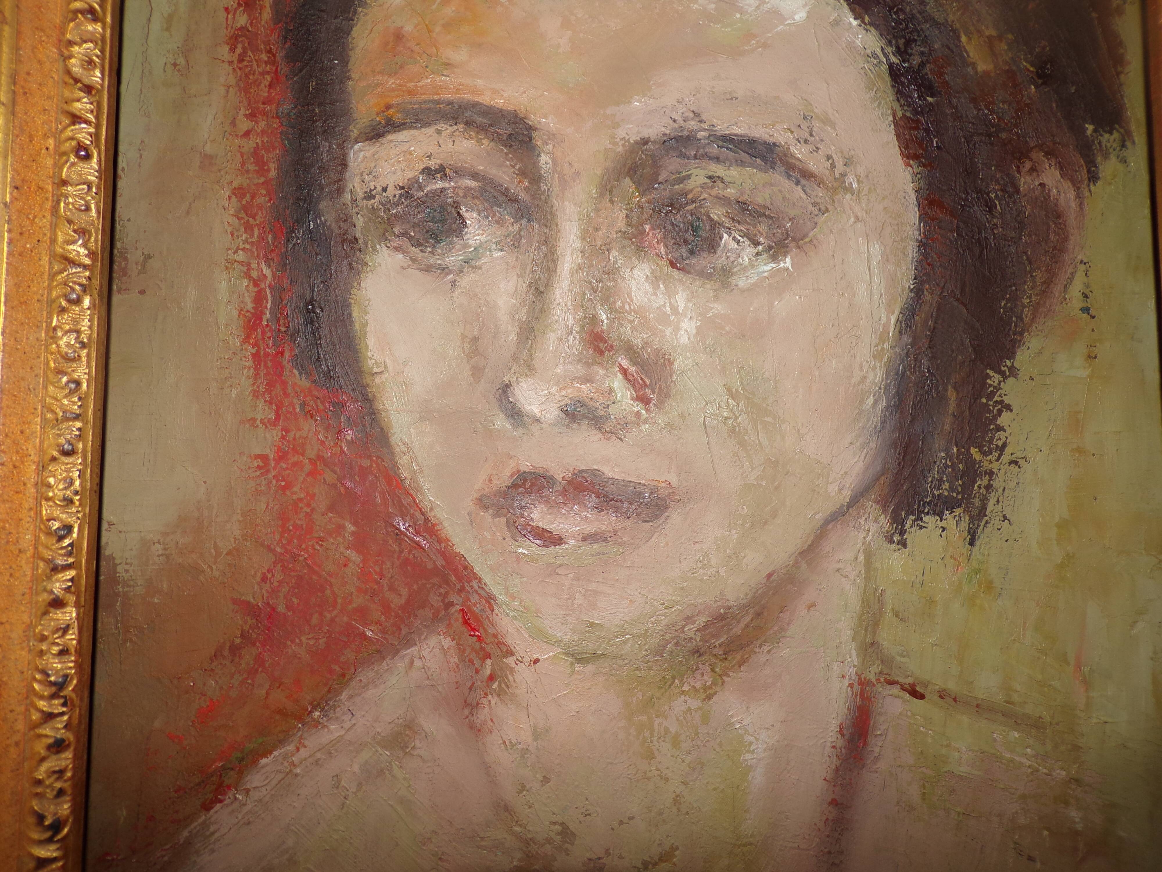 Portrait of young woman table XX century