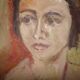 Portrait of young woman table XX century