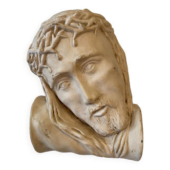 Head of jesus christ plaster sculpture signed courtin to hang
