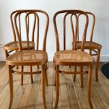 Set of 4 cane chairs in bentwood and honey-coloured cane thonet early 20th century