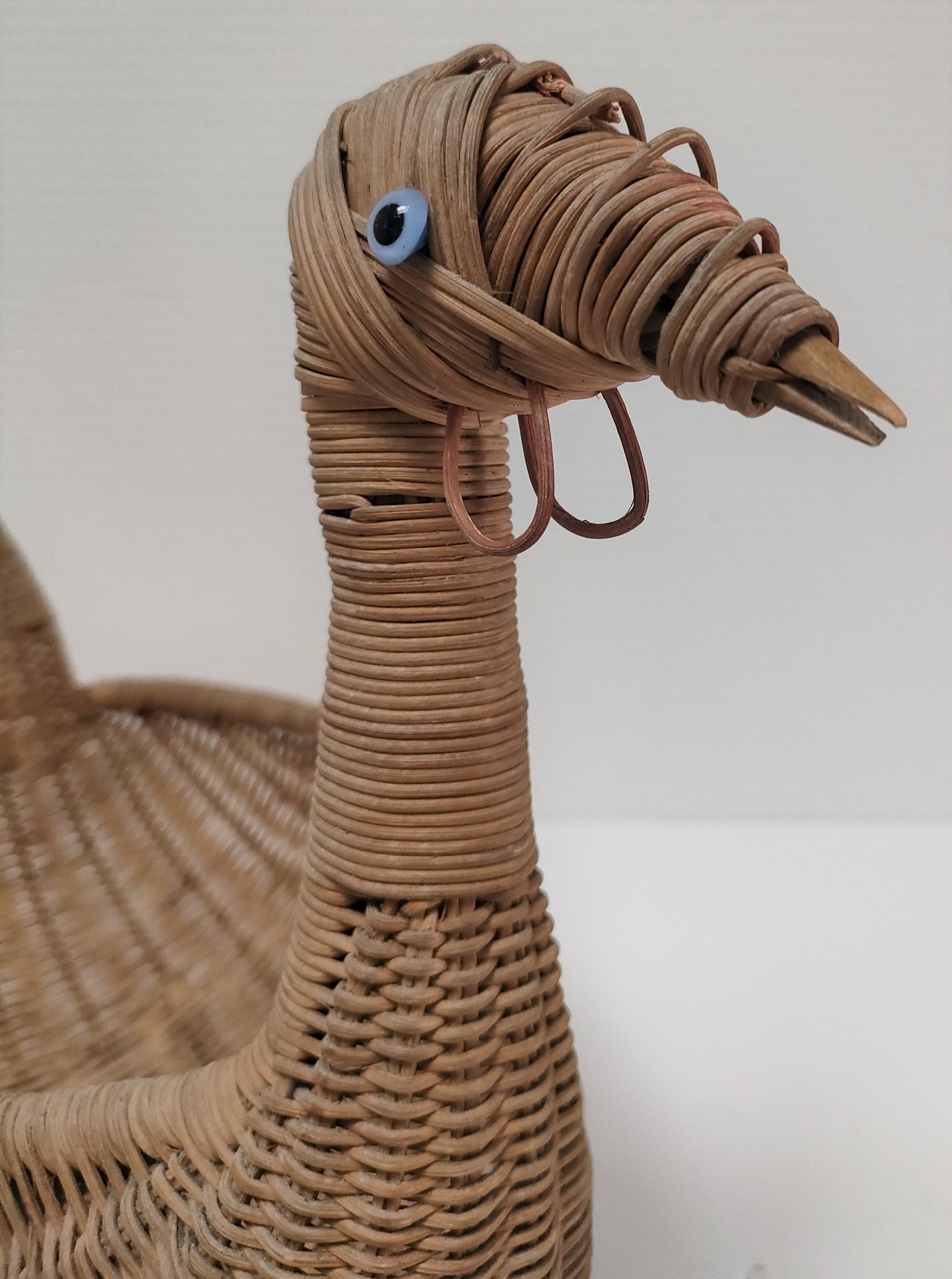Zoomorphic basket bird, wicker braided vintage