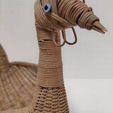 Zoomorphic basket bird, wicker braided vintage